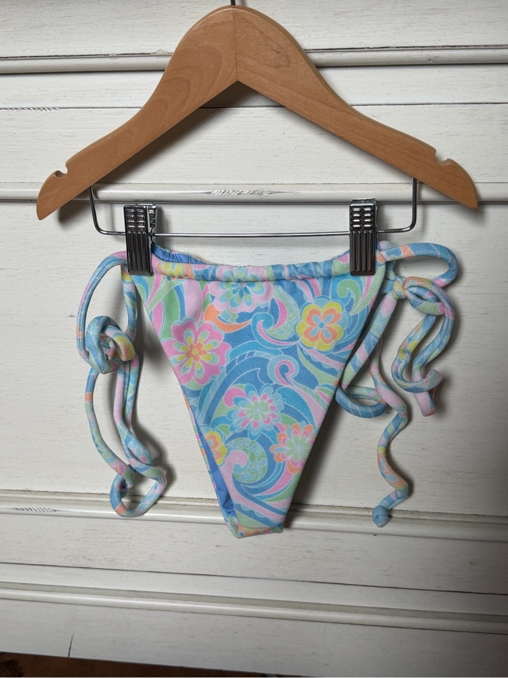 Frankie's Bikinis Pastel Floral Blue Tie-Side Bikini Bottom